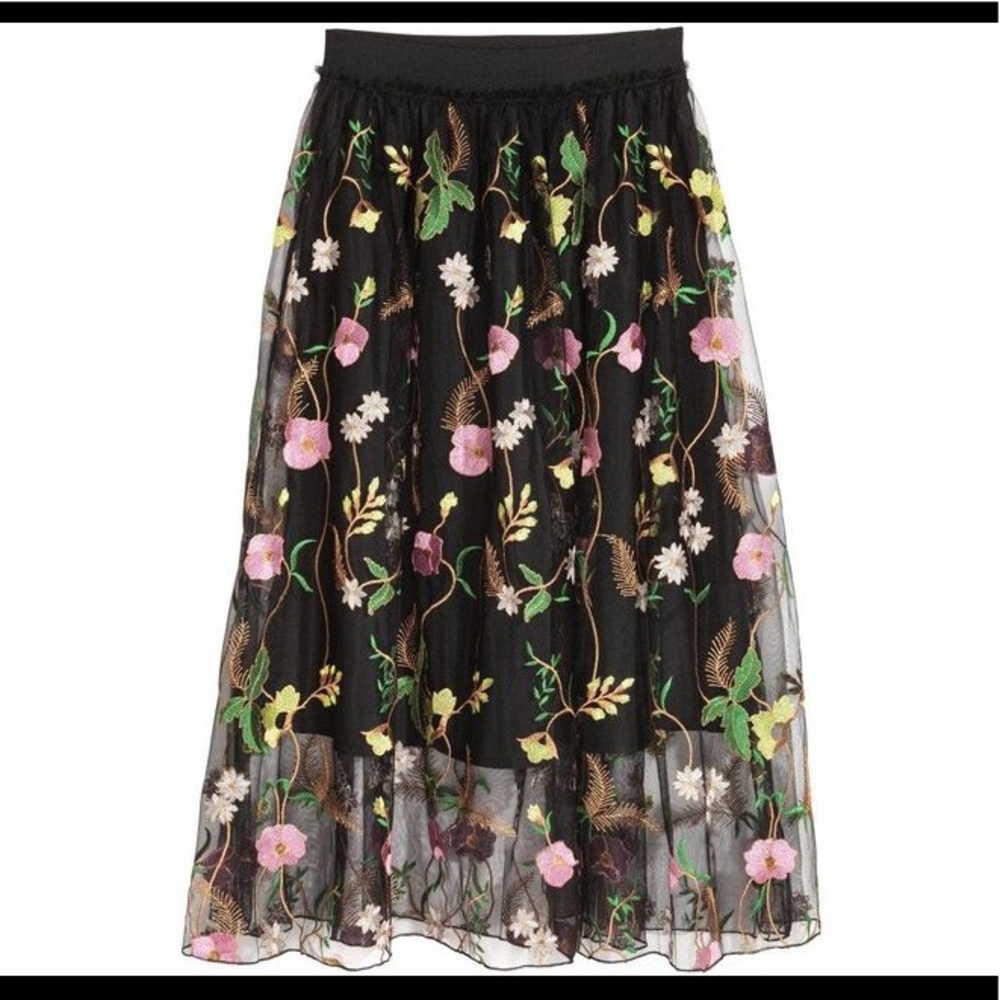 Embroidered tulle midi skirt